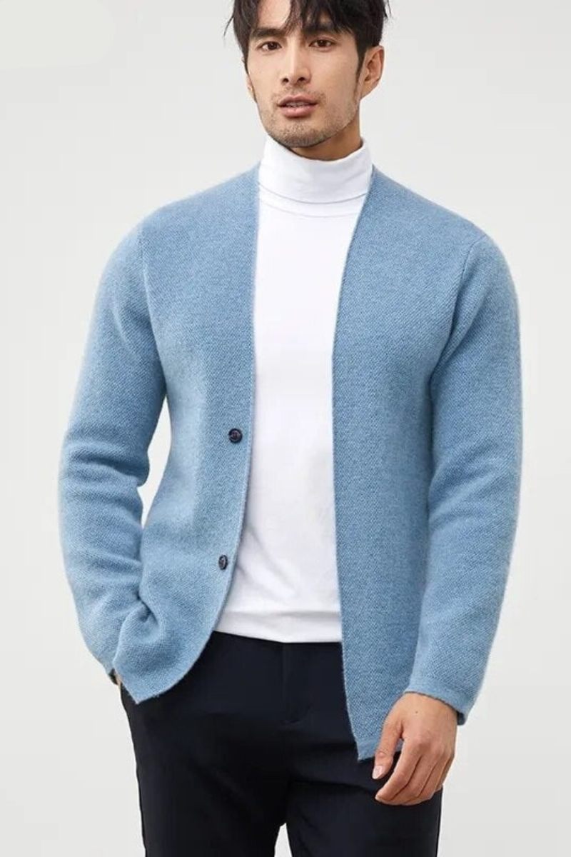 Efterårs Cashmere Frakke Herre Cardigan Sweater Ungdomsstrikket Tyk Jakke High-end Bundskjorte