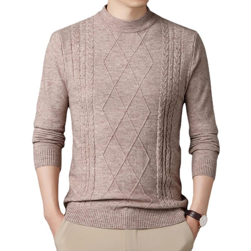 Efterårs- Og Vinterserie Tråd Mænd Varm Sweater Solid Rundhals Casual Strikket O-hals Pullovere - Mørkegrå