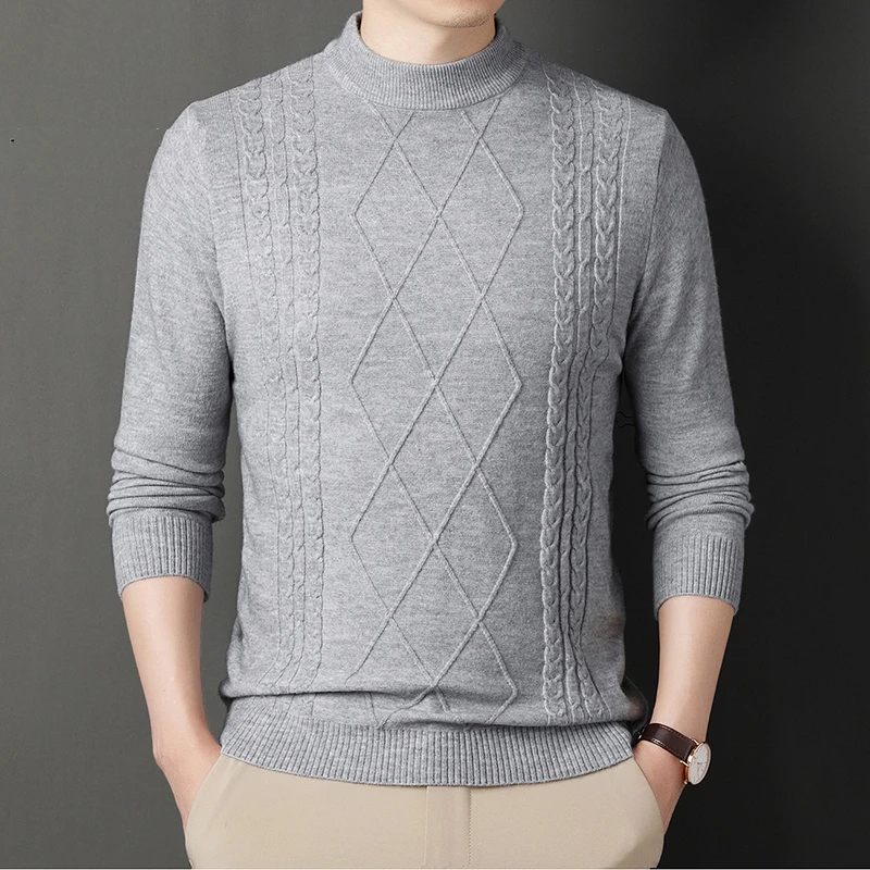 Efterårs- Og Vinterserie Tråd Mænd Varm Sweater Solid Rundhals Casual Strikket O-hals Pullovere - Mørkegrå