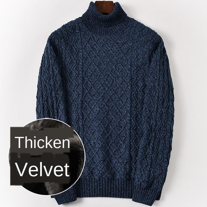 Fleece Varm Bomuld Rullekrave Sweater Mænd Vinter Pullovere Mandlige Skildpadde Hals - Tynd 296 Lysegrå