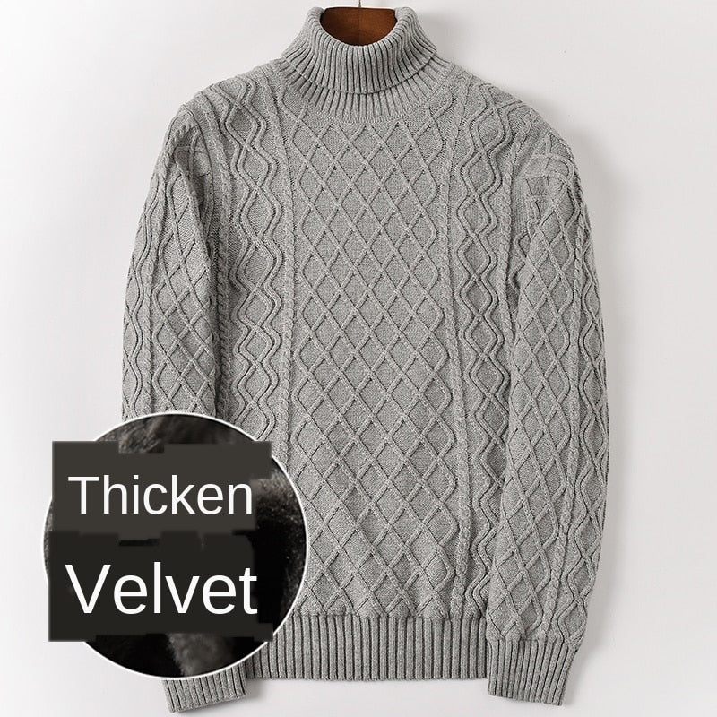 Fleece Varm Bomuld Rullekrave Sweater Mænd Vinter Pullovere Mandlige Skildpadde Hals - Tynd 296 Lysegrå