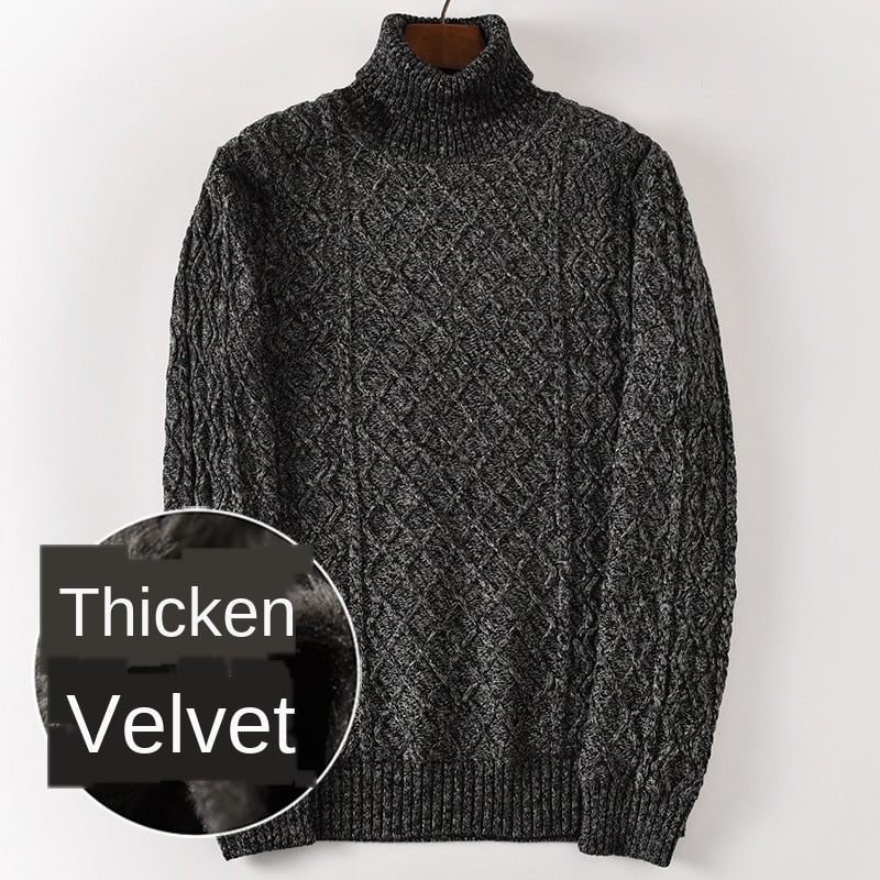 Fleece Varm Bomuld Rullekrave Sweater Mænd Vinter Pullovere Mandlige Skildpadde Hals - Tynd 296 Lysegrå