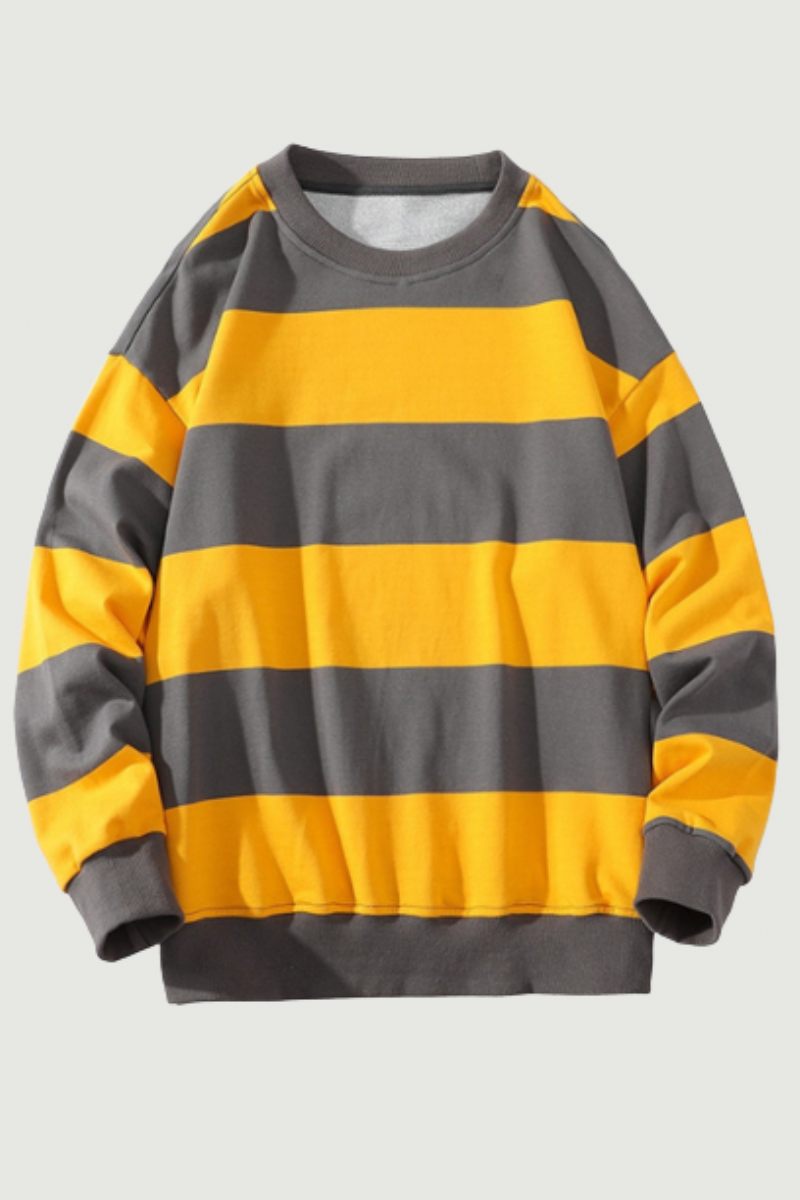 Forår Efterår Mænd Stribet Sweatshirt Amerika Stil Vintage Langærmet Afslappet Løse Pullovere Unisex Skole Streetwear Chic Toppe