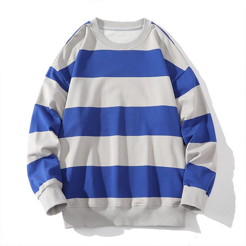 Forår Efterår Mænd Stribet Sweatshirt Amerika Stil Vintage Langærmet Afslappet Løse Pullovere Unisex Skole Streetwear Chic Toppe - Sort