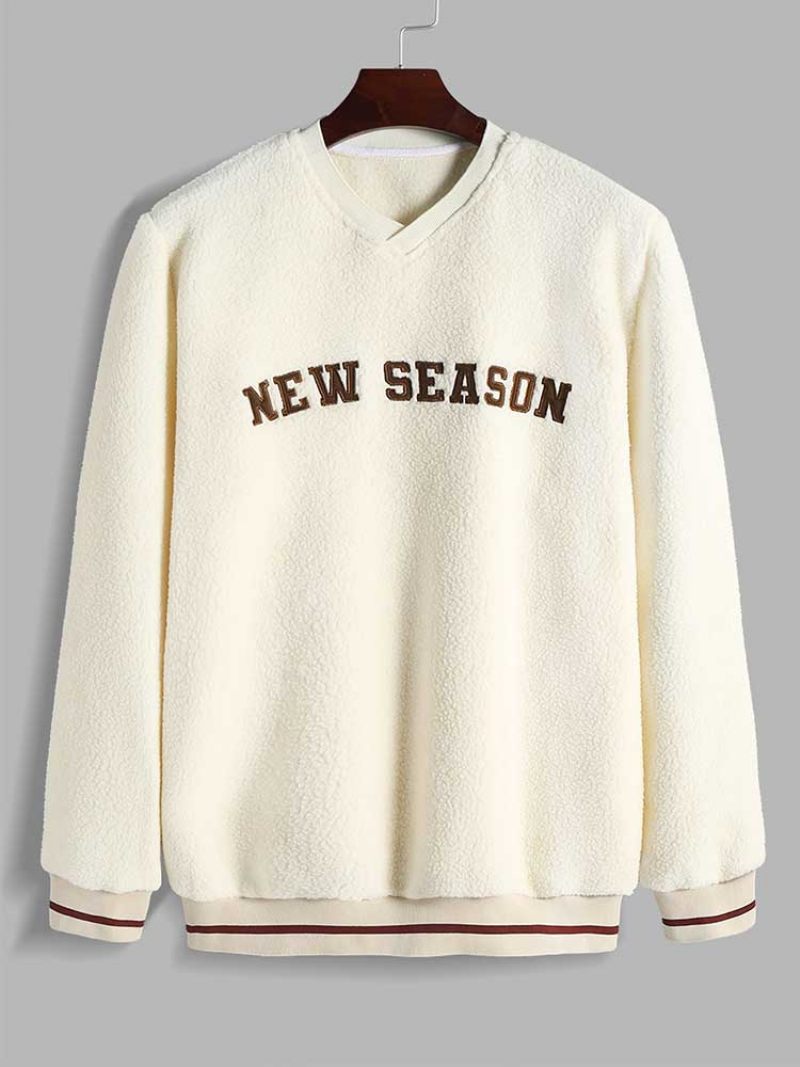 Hættetrøje Til Mænd Basic Fleece Fluffy Sweatshirt V-hals Streetwear Pullover Efterår Vinter Hættetrøjer Sweat Unisex Style Nyhed - Beige