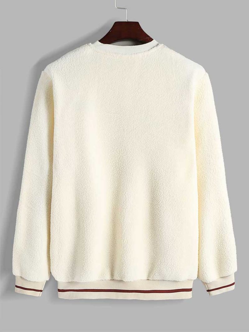 Hættetrøje Til Mænd Basic Fleece Fluffy Sweatshirt V-hals Streetwear Pullover Efterår Vinter Hættetrøjer Sweat Unisex Style Nyhed - Beige