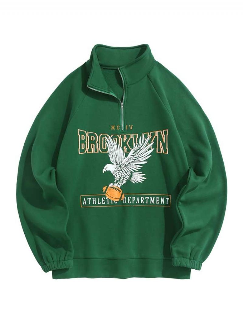 Hættetrøjer Til Mænd Fleecefor Brooklyn Eagle Grafisk Sweatshirt Unisex Rullekrave Hættetrøje Lynlås Streetwear Pullover Sweats - Sort