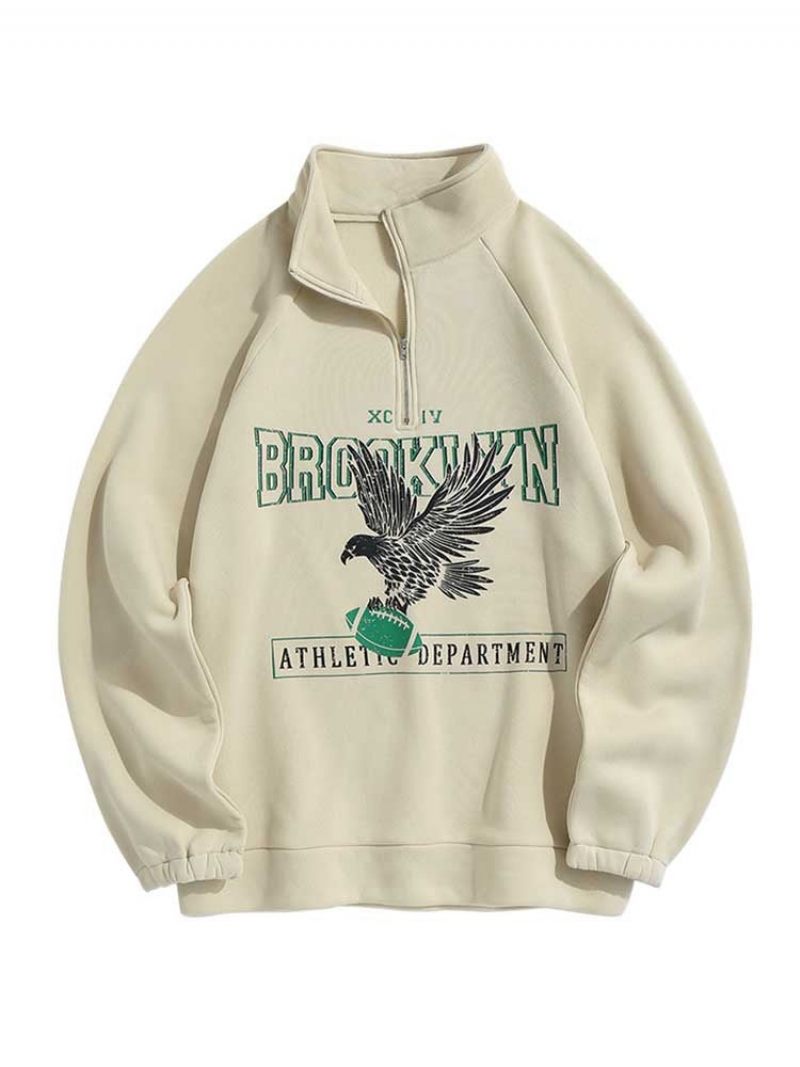 Hættetrøjer Til Mænd Fleecefor Brooklyn Eagle Grafisk Sweatshirt Unisex Rullekrave Hættetrøje Lynlås Streetwear Pullover Sweats - Sort