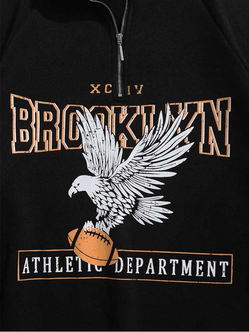 Hættetrøjer Til Mænd Fleecefor Brooklyn Eagle Grafisk Sweatshirt Unisex Rullekrave Hættetrøje Lynlås Streetwear Pullover Sweats - Sort