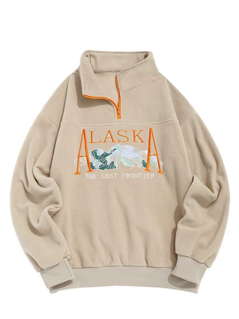 Herre Hættetrøje Grafisk Fleece Sweatshirt Vintage Rullekrave Trøje Hættetrøjer Kvart Lynlås Efterår Vinter Streetwear Sweats - Grøn|Mørkeblå