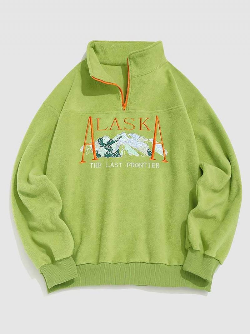 Herre Hættetrøje Grafisk Fleece Sweatshirt Vintage Rullekrave Trøje Hættetrøjer Kvart Lynlås Efterår Vinter Streetwear Sweats - Grøn|Mørkeblå