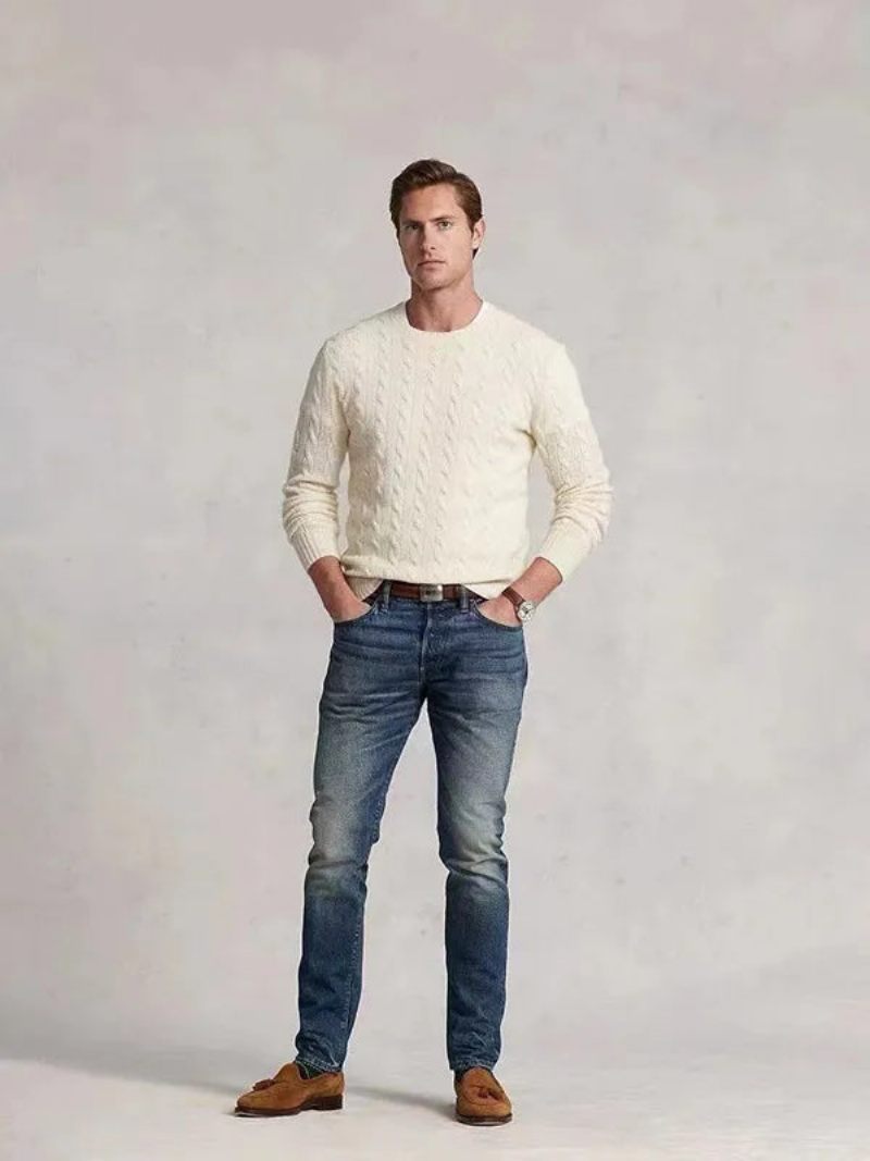 Herre Hestetrøje Solid Casual Pull Homme Herretrøje - Beige