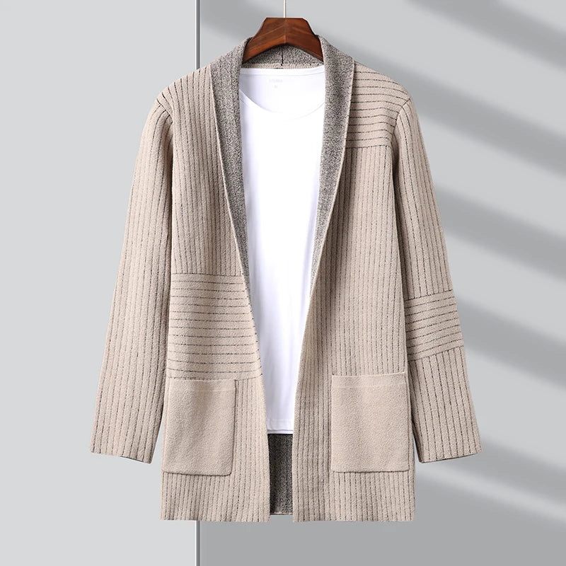 Herre Lang Cardigan Retro Sweater Efterår Vinter Strik Street Wear Casual Frakker - Sort