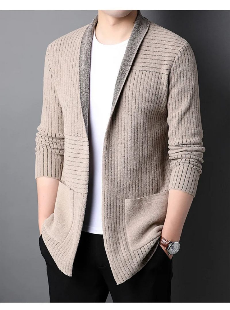 Herre Lang Cardigan Retro Sweater Efterår Vinter Strik Street Wear Casual Frakker - Sort