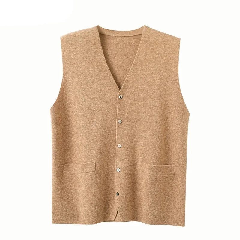 Herre Pure Cashmere Cardigan Vest Efterår Vinter V-hals Ung Strik Top High-end Jakke Afslappet Ærmeløs Sweater - Blå