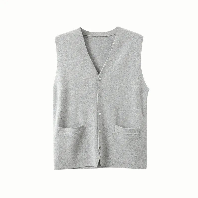 Herre Pure Cashmere Cardigan Vest Efterår Vinter V-hals Ung Strik Top High-end Jakke Afslappet Ærmeløs Sweater - Blå