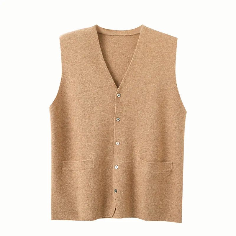 Herre Pure Cashmere Cardigan Vest Efterår Vinter V-hals Ung Strik Top High-end Jakke Afslappet Ærmeløs Sweater - Blå