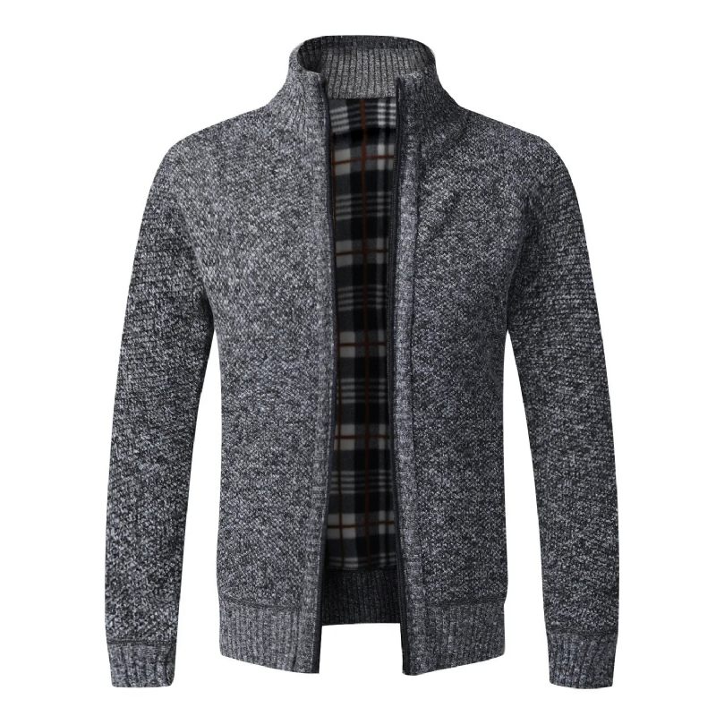 Herre Strik Cardigan Vinter Vintage Varmt Fleece Tøj Over Slim Fit Sweatere Overtøj Frakke - Sort