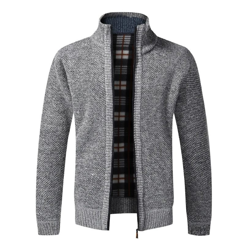 Herre Strik Cardigan Vinter Vintage Varmt Fleece Tøj Over Slim Fit Sweatere Overtøj Frakke - Sort