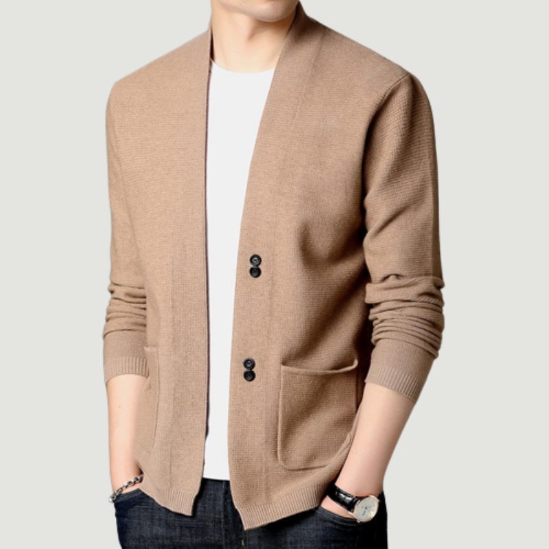 Herre Sweater Cardigan Business Gentleman Casual Solide Lommer Komfortabel Pasform Strikkejakker Mandlige Frakke Tøj - Sort