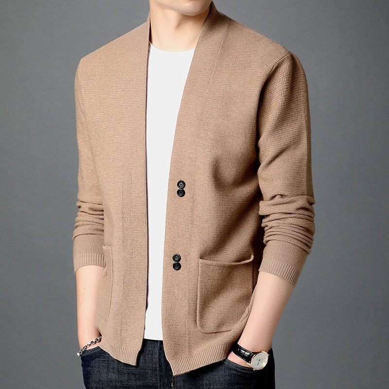 Herre Sweater Cardigan Business Gentleman Casual Solide Lommer Komfortabel Pasform Strikkejakker Mandlige Frakke Tøj - Sort