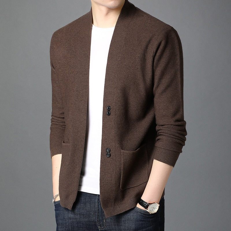 Herre Sweater Cardigan Business Gentleman Casual Solide Lommer Komfortabel Pasform Strikkejakker Mandlige Frakke Tøj - Sort