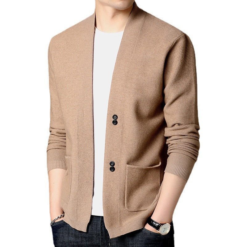 Herre Sweater Cardigan Business Gentleman Casual Solide Lommer Komfortabel Pasform Strikkejakker Mandlige Frakke Tøj - Sort