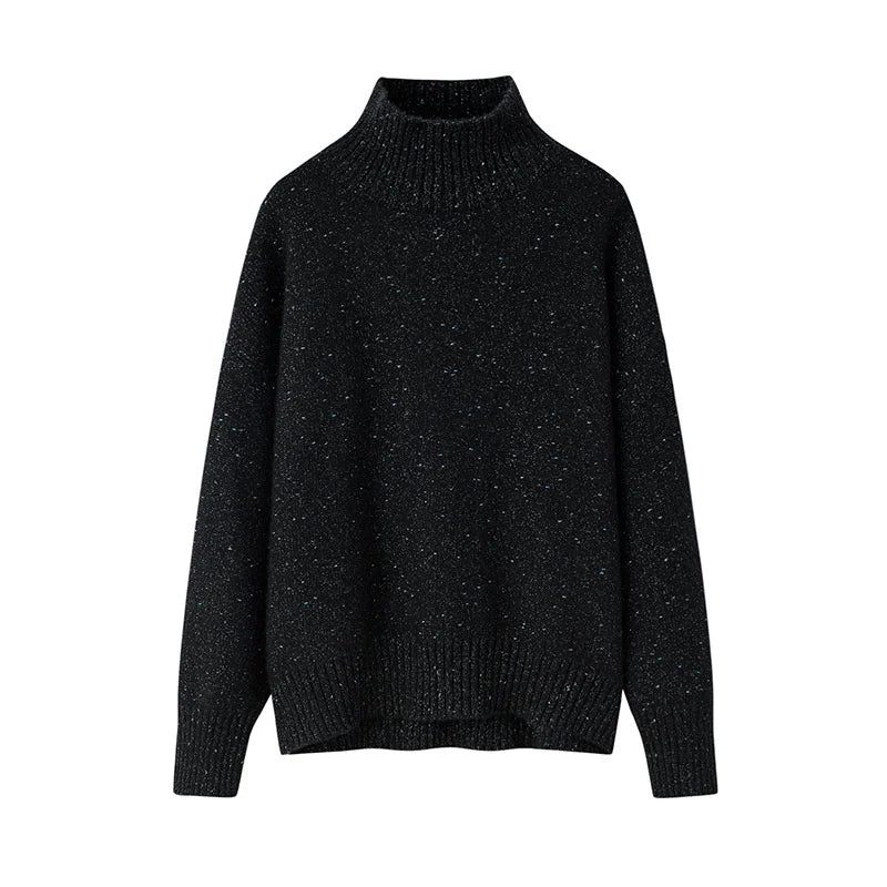 Kvinder Kashmir Tykke Sorte Pullovere Mock-neck Sweater - Sort