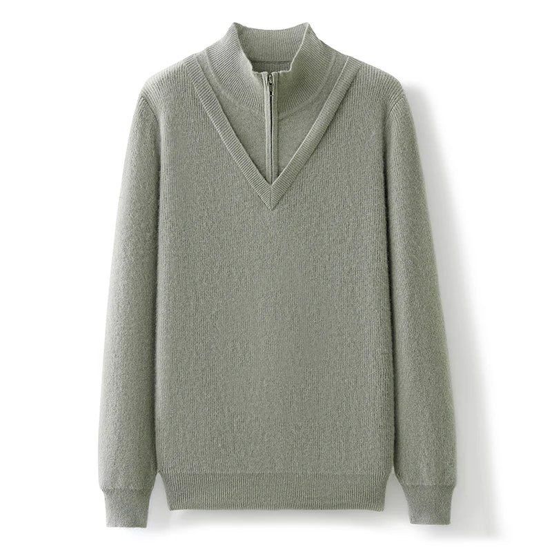 Luksus Herre Kashmir Sweater Halvhøj O-hals Trøje Business Casual Strikket Skjorte Efterår Vinter Varm - Brun