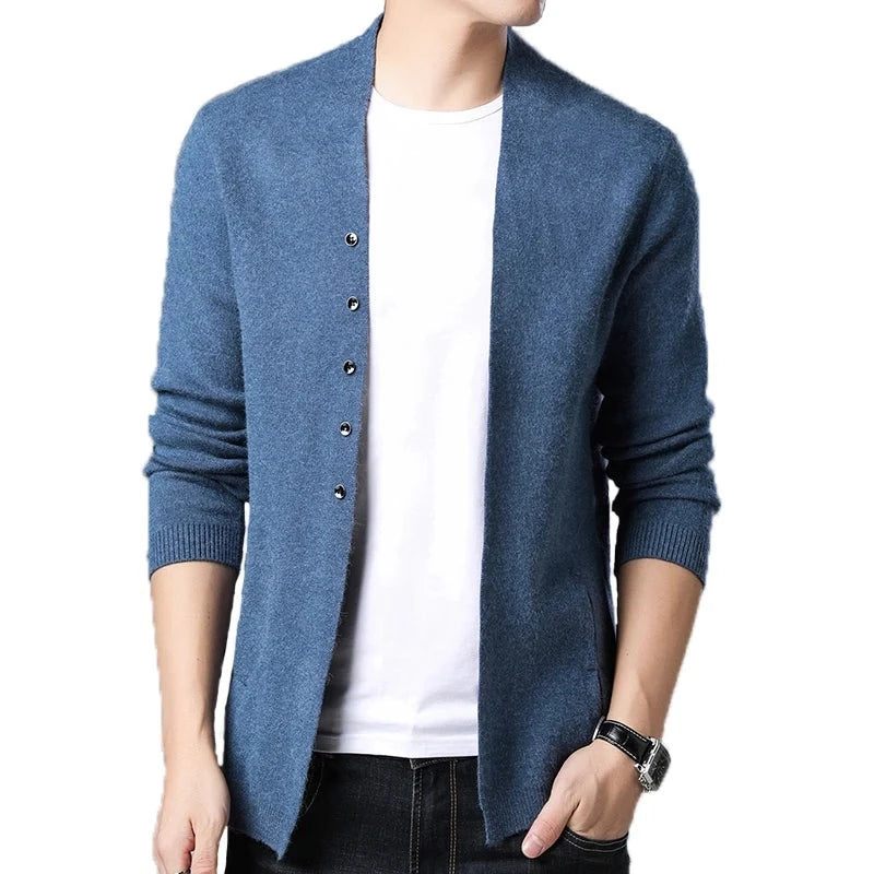 Mænd Cardigan Jakker Frakker Streetwear Trend Windbreaker Efterårsoverfrakke Casual Sweater Jakke Tøj - Sort