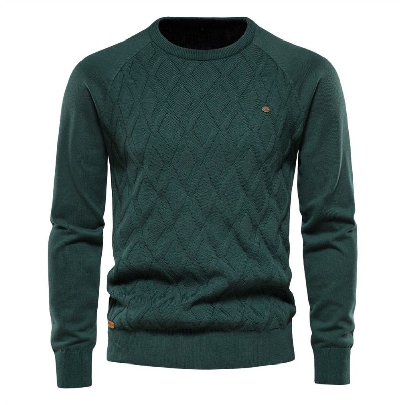 Mænd Efterår Og Vinter Pullover Solid Diamond Plaid Strikket Sweater Casual - Sort