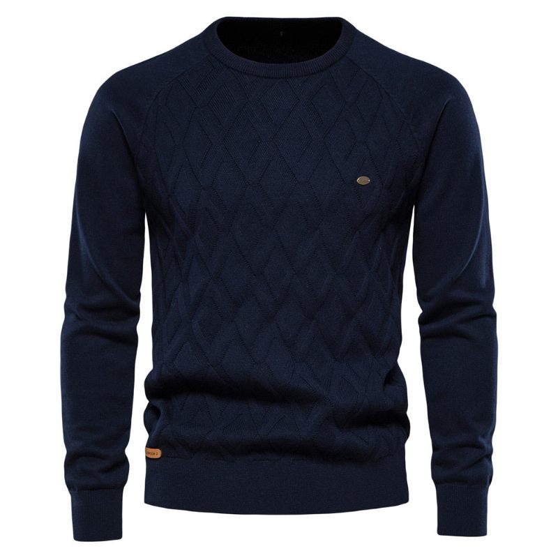 Mænd Efterår Og Vinter Pullover Solid Diamond Plaid Strikket Sweater Casual - Sort