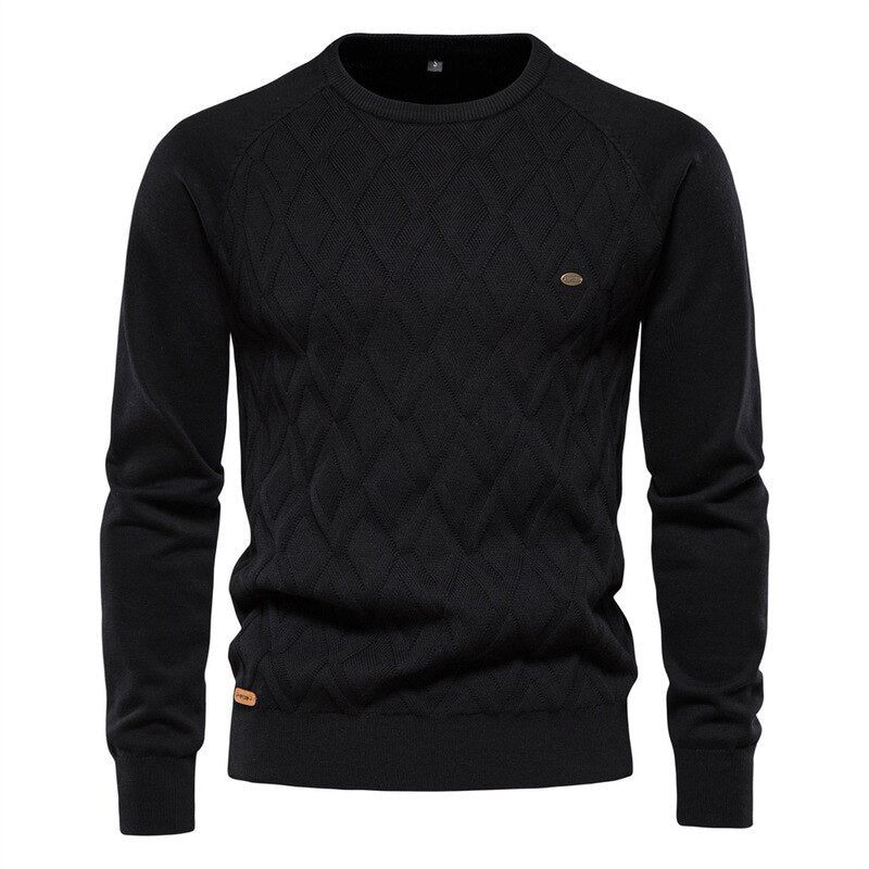 Mænd Efterår Og Vinter Pullover Solid Diamond Plaid Strikket Sweater Casual - Sort