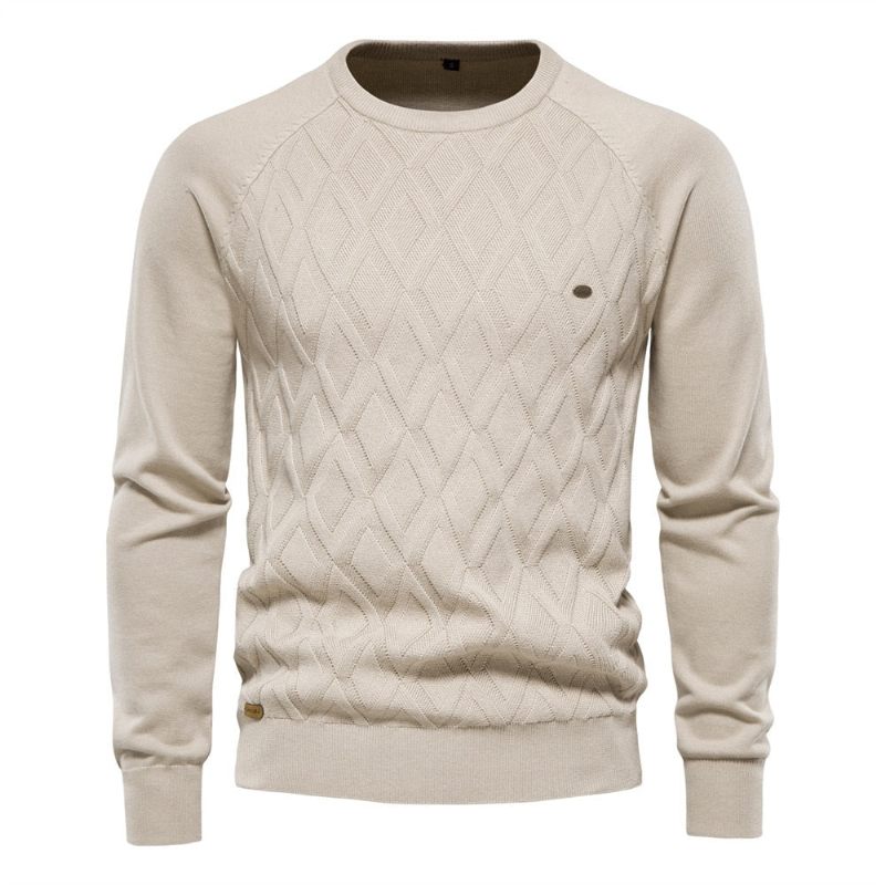 Mænd Efterår Og Vinter Pullover Solid Diamond Plaid Strikket Sweater Casual - Sort