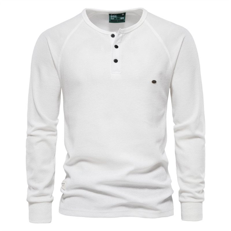 Mænd Ny Efterårstrøje Blød Sweater Herre Pure O-halstrøjer Knaptrøjer Varm Slim Fit Herretøj - Hvid