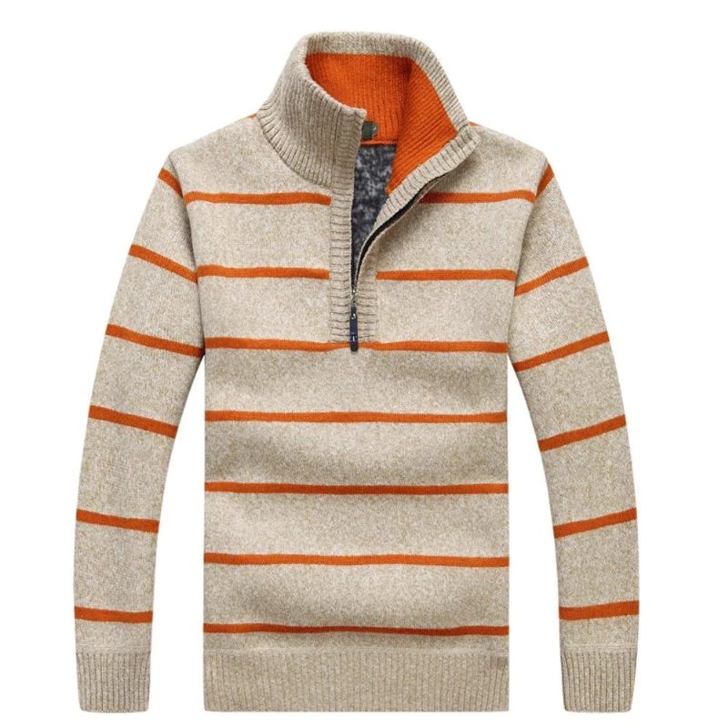 Mænd Stribet Sweater Cashmere Uld Sweatere Varme Pullover Frakke Overtøj Herre Pullovere - Beige