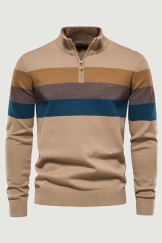 Mænd Stripe Sweaters Stand Krave Pullover Herre Sweater Strik Jumpers Efterår Varme Langærmede Overdele Tøj