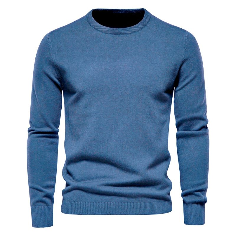 Mænd Sweater Casual Ensfarve Varm Vinter Slim Herre Sweatere - Flogblå