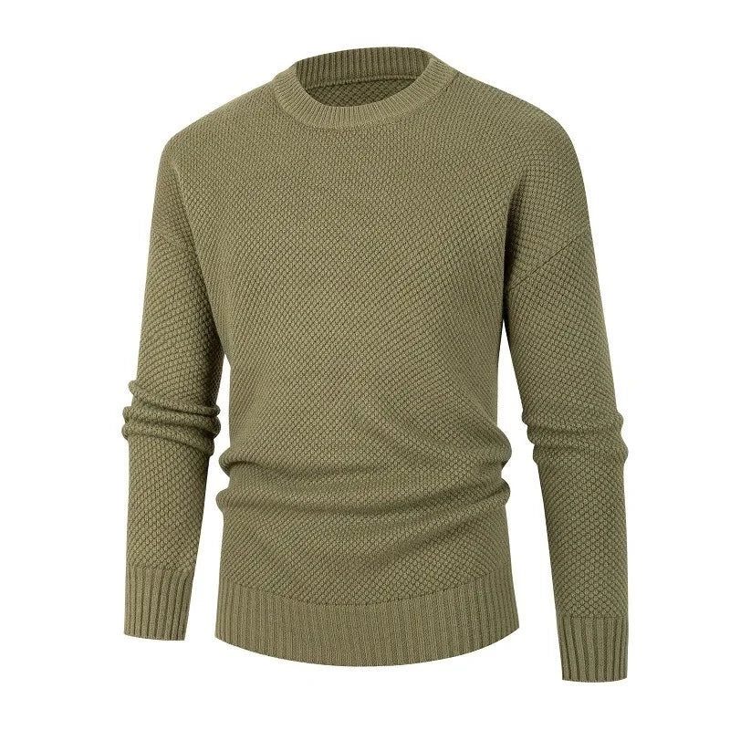 Mænds Casual Classic O-hals Pullovere Mænd Solid England Style Strikket Sweater - Kaki