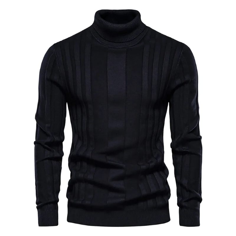 Pullovere Rullekrave Mænd Casual Basic Solid Varm Stribet Sweater Vinter Sweatere Mandlige - Brun