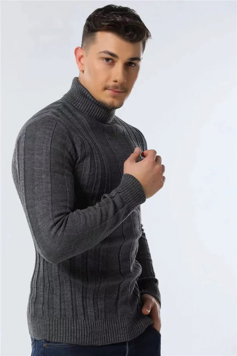 Pullovere Rullekrave Mænd Casual Basic Solid Varm Stribet Sweater Vinter Sweatere Mandlige - Brun