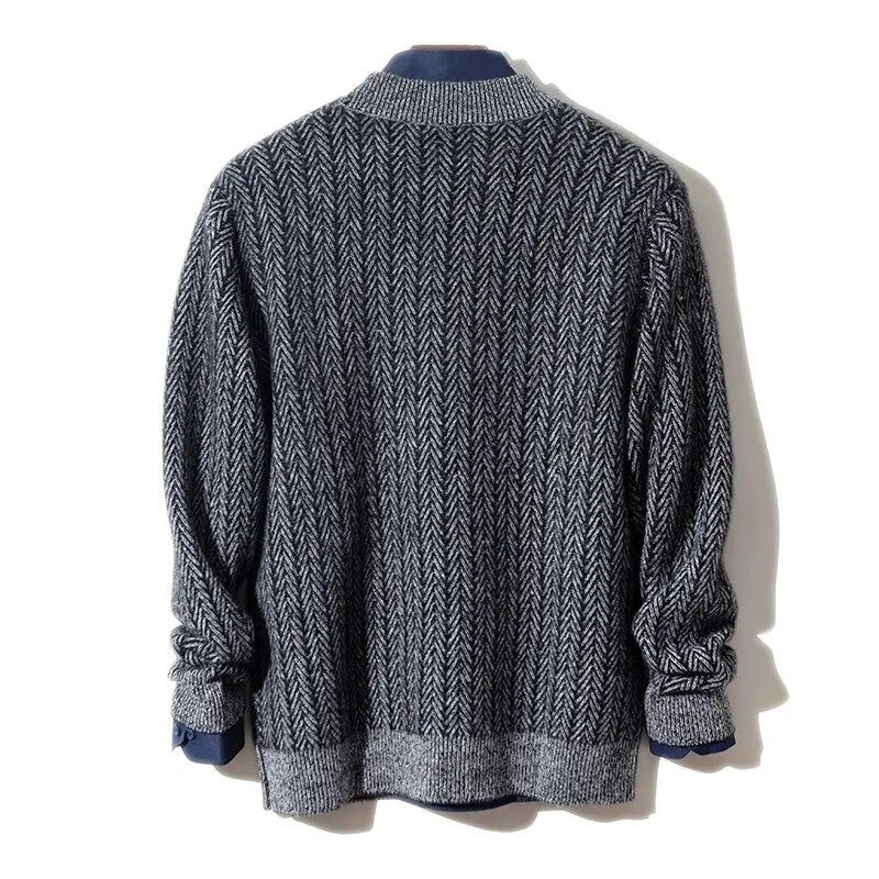 Pure Cashmere Sweater Herre Pullovere Med O-hals High-end Strik Tyk Jakke Youth Warm Shirt - Blå Og Hvid