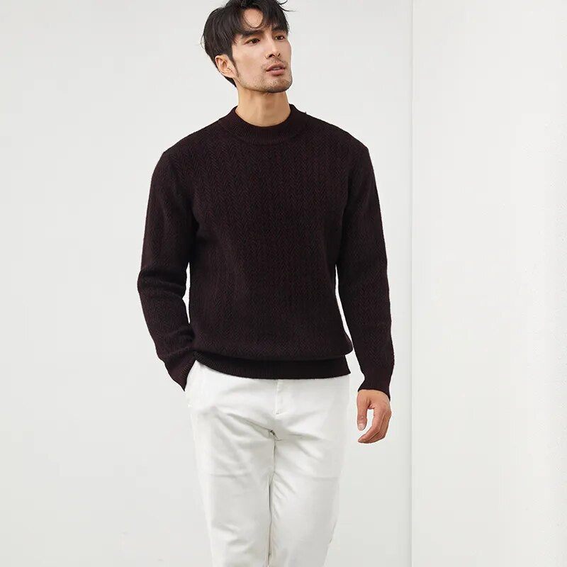 Pure Cashmere Sweater Herre Pullovere Med O-hals High-end Strik Tyk Jakke Youth Warm Shirt - Blå Og Hvid