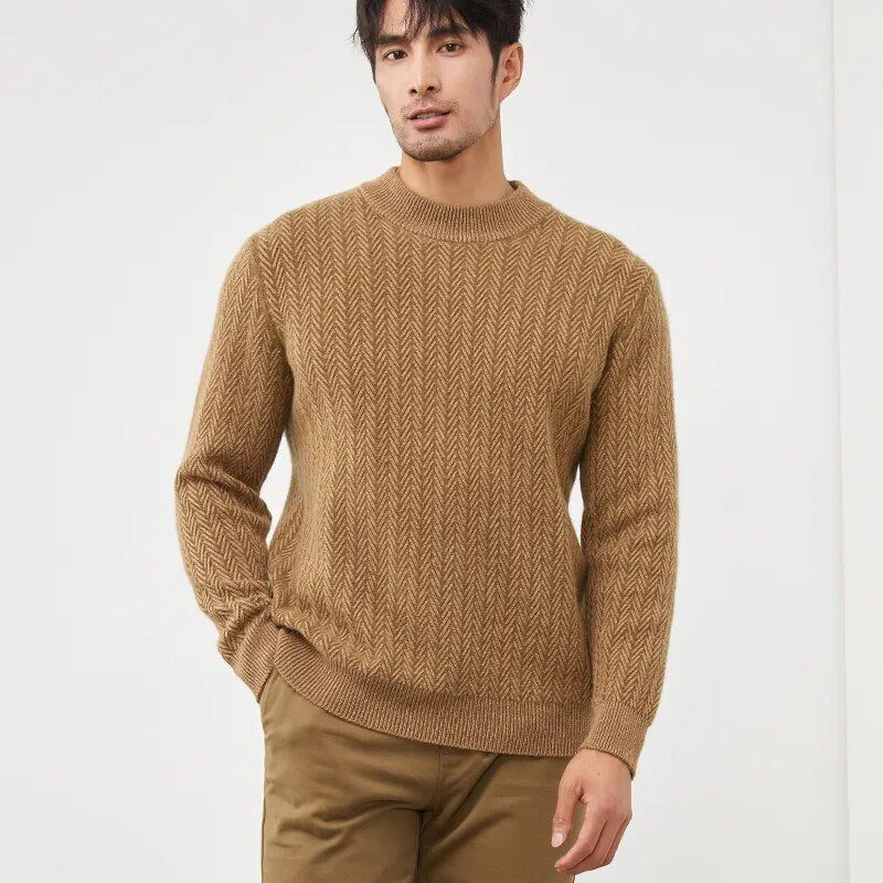 Pure Cashmere Sweater Herre Pullovere Med O-hals High-end Strik Tyk Jakke Youth Warm Shirt - Blå Og Hvid