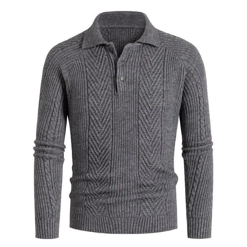 Slim Base Skjorte Til Mænd Reverstrøje Strik Jacquard Efterår Og Vinter Sweater Frakke Fortykket Herre - Marineblå