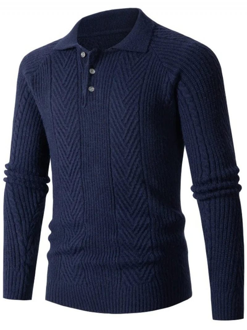 Slim Base Skjorte Til Mænd Reverstrøje Strik Jacquard Efterår Og Vinter Sweater Frakke Fortykket Herre - Marineblå