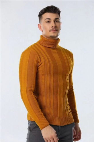 Slim Fit Pullovere Rullekrave Mænd Casual Basic Ensfarve Varmstribet Sweater Herre Nye Vintertrøjer Til