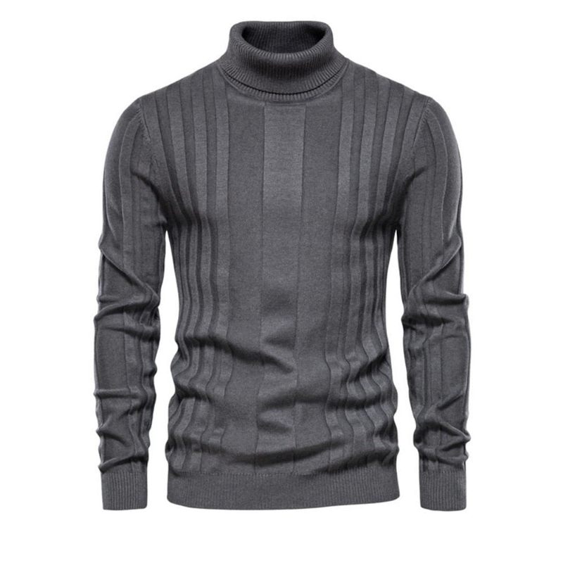 Slim Fit Pullovere Rullekrave Mænd Casual Basic Ensfarve Varmstribet Sweater Herre Nye Vintertrøjer Til - Brun