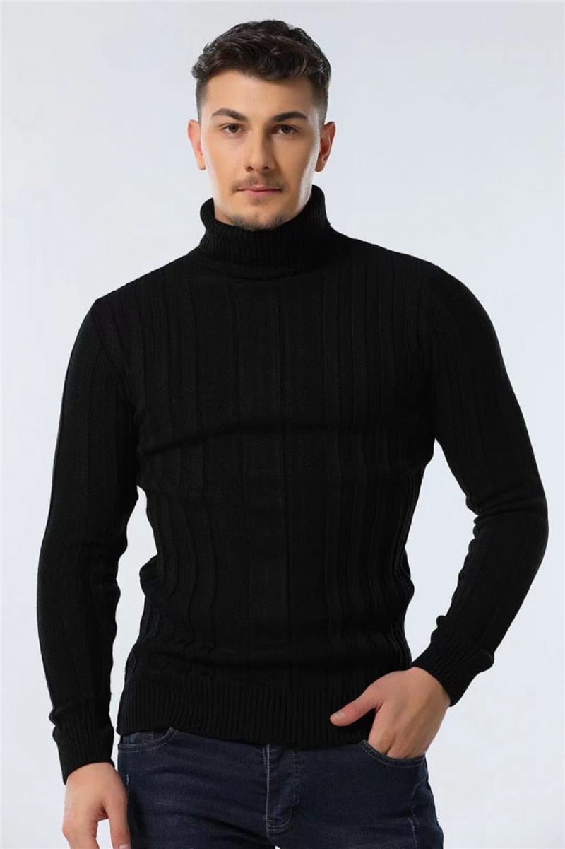 Slim Fit Pullovere Rullekrave Mænd Casual Basic Ensfarve Varmstribet Sweater Herre Nye Vintertrøjer Til - Brun