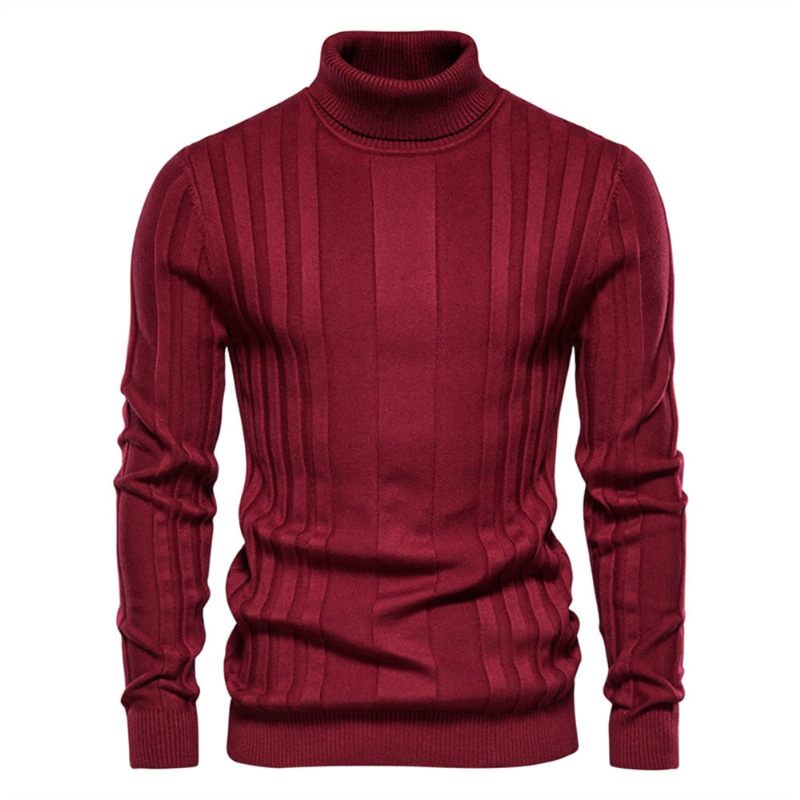 Slim Fit Pullovere Rullekrave Mænd Casual Basic Ensfarve Varmstribet Sweater Herre Nye Vintertrøjer Til - Brun